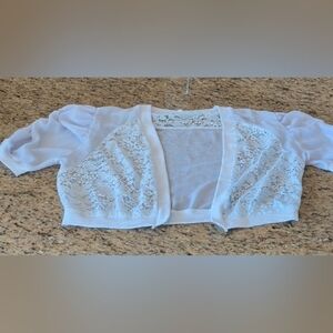 White Lace Sheer Bolero Shrug. Cropped.